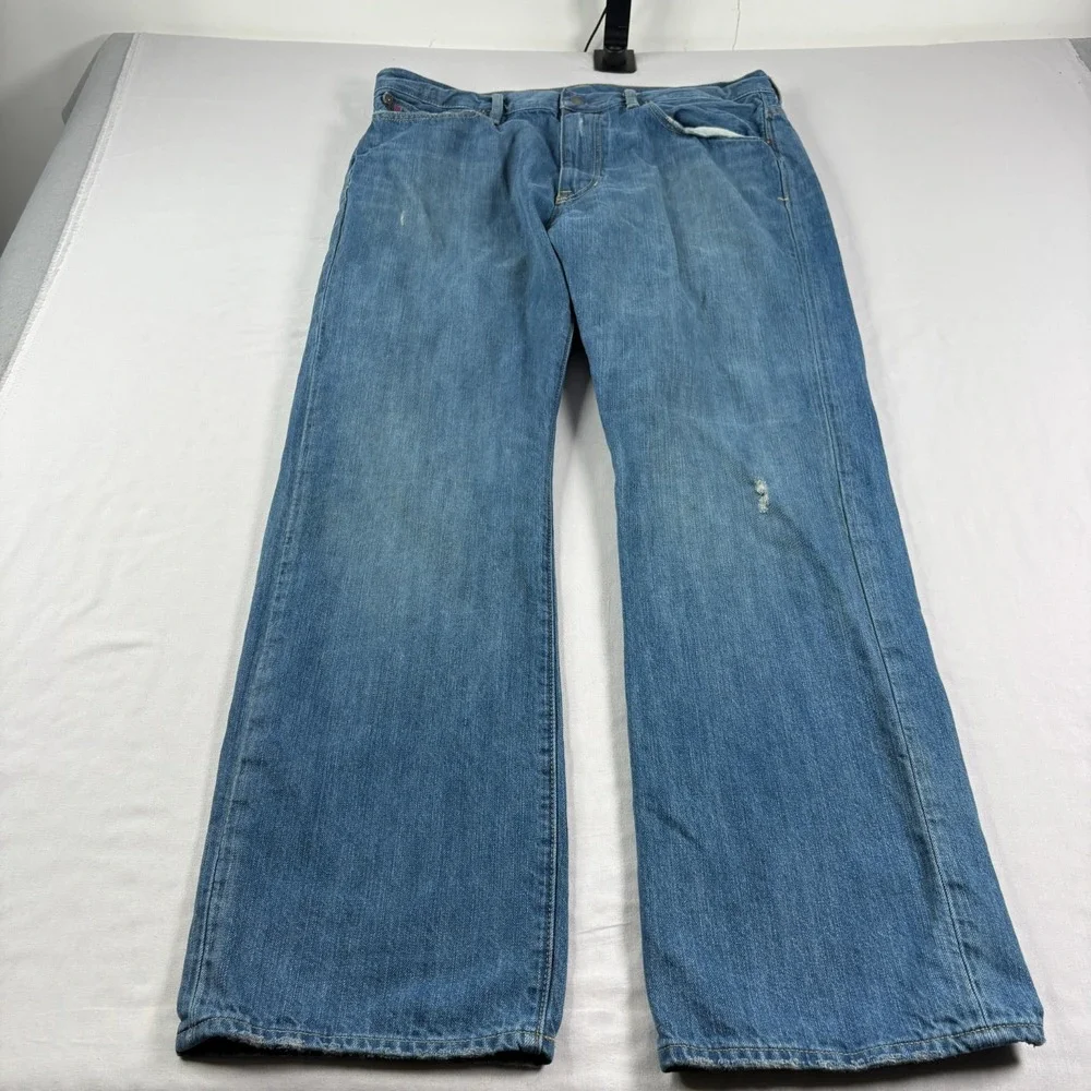 Polo Ralph Lauren Jeans Men 36x32 Blue Vintage 067 Straight Leg Distressed Denim